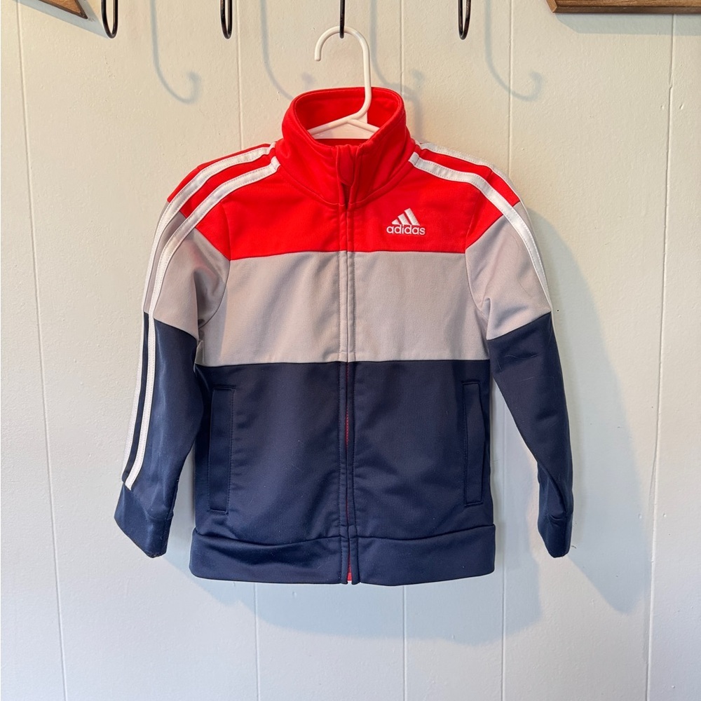 🧡💙 adidas Toddler Track Jacket Size 2T Red Navy Gray Full Zip